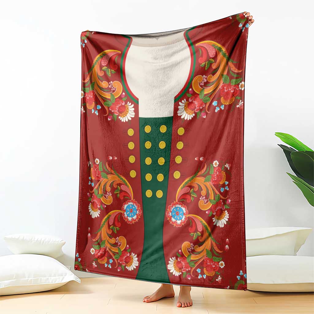 Norwegian Male Bunad Blanket with Rosemaling Folk Art Red Color - Wonder Print Shop