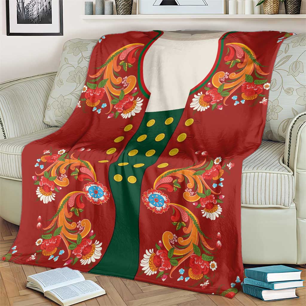 Norwegian Male Bunad Blanket with Rosemaling Folk Art Red Color - Wonder Print Shop
