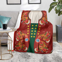 Norwegian Male Bunad Blanket with Rosemaling Folk Art Red Color - Wonder Print Shop
