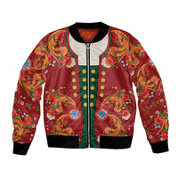 Norwegian Male Bunad Bomber Jacket with Rosemaling Folk Art Red Color - Wonder Print Shop