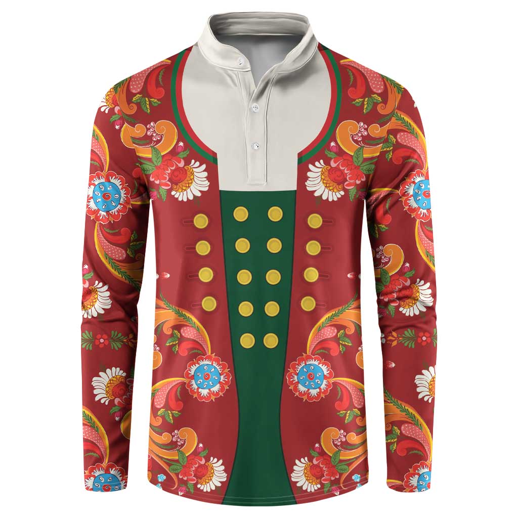 Norwegian Male Bunad Button Sweatshirt with Rosemaling Folk Art Red Color - Wonder Print Shop