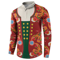 Norwegian Male Bunad Button Sweatshirt with Rosemaling Folk Art Red Color - Wonder Print Shop