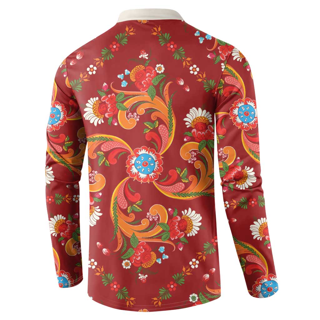 Norwegian Male Bunad Button Sweatshirt with Rosemaling Folk Art Red Color - Wonder Print Shop