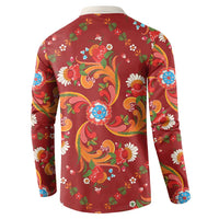 Norwegian Male Bunad Button Sweatshirt with Rosemaling Folk Art Red Color - Wonder Print Shop