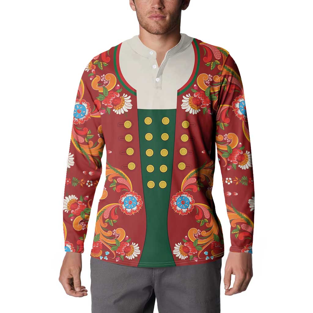 Norwegian Male Bunad Button Sweatshirt with Rosemaling Folk Art Red Color - Wonder Print Shop