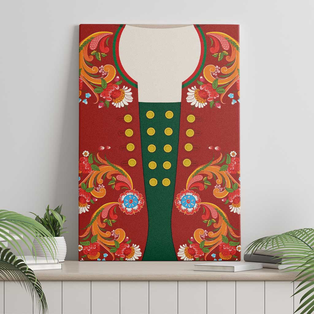 Norwegian Male Bunad Canvas Wall Art with Rosemaling Folk Art Red Color - Wonder Print Shop