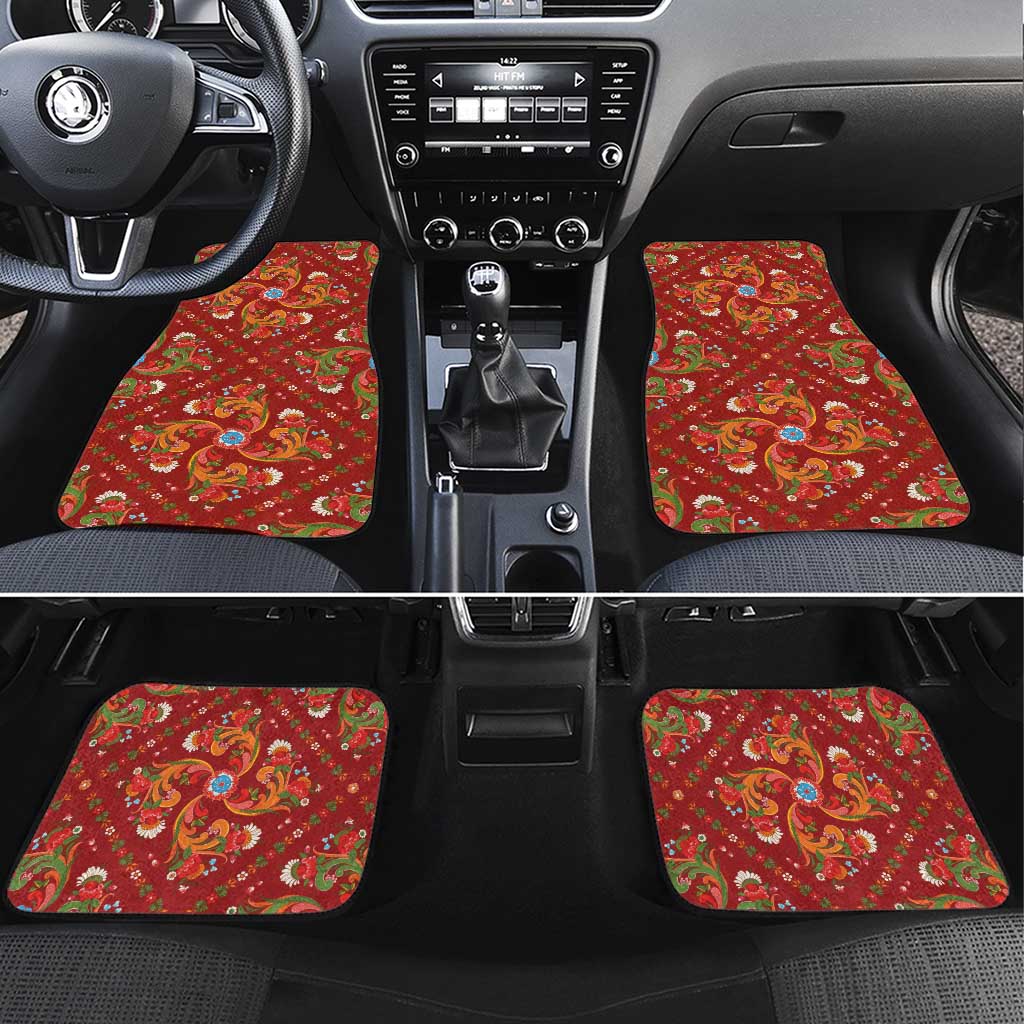 Norwegian Male Bunad Car Mats with Rosemaling Folk Art Red Color - Wonder Print Shop