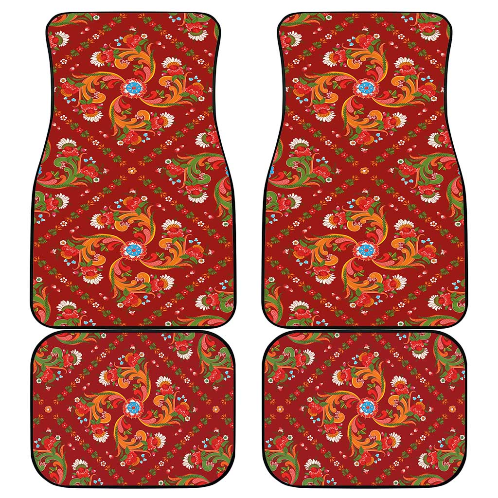 Norwegian Male Bunad Car Mats with Rosemaling Folk Art Red Color - Wonder Print Shop
