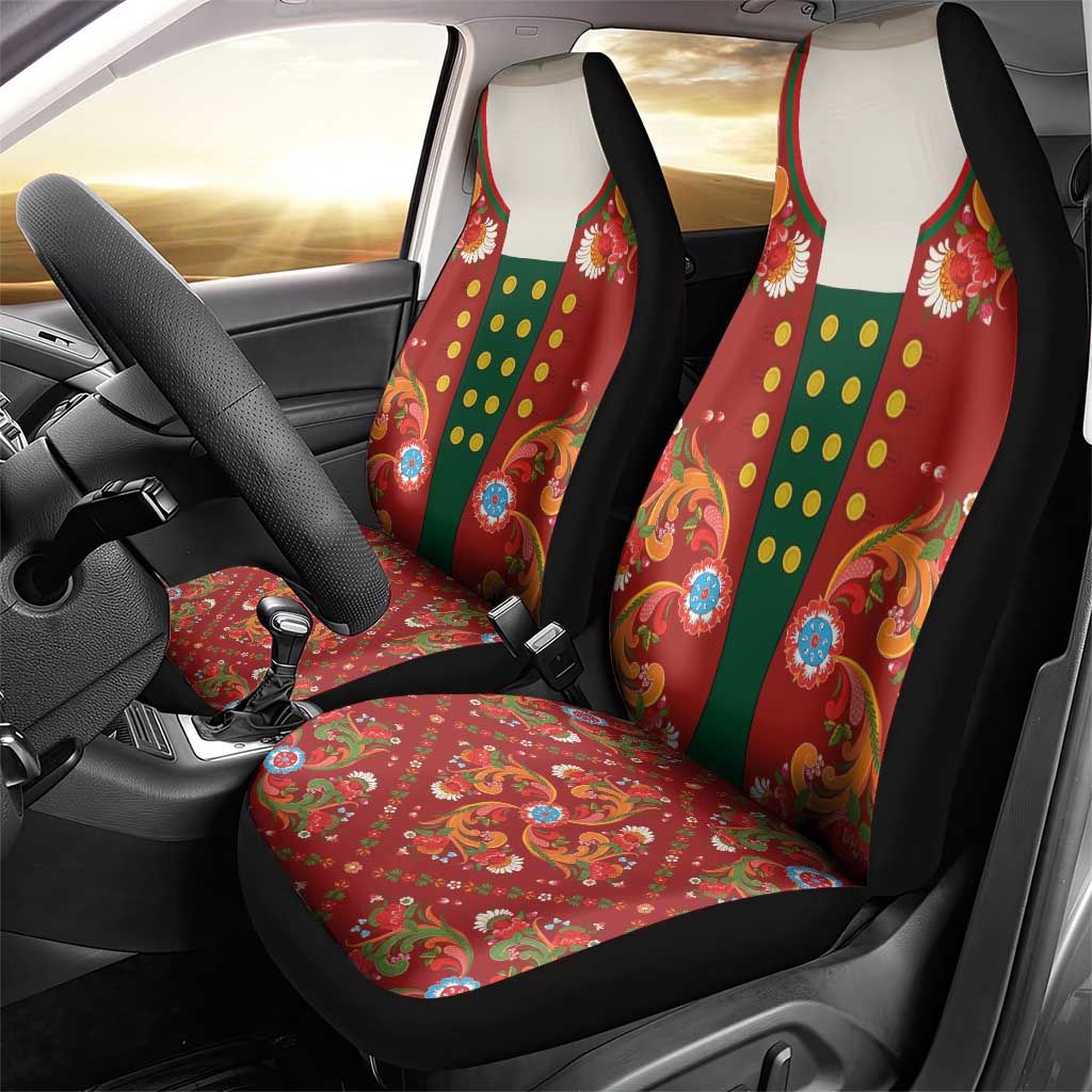 Norwegian Male Bunad Car Seat Cover with Rosemaling Folk Art Red Color - Wonder Print Shop