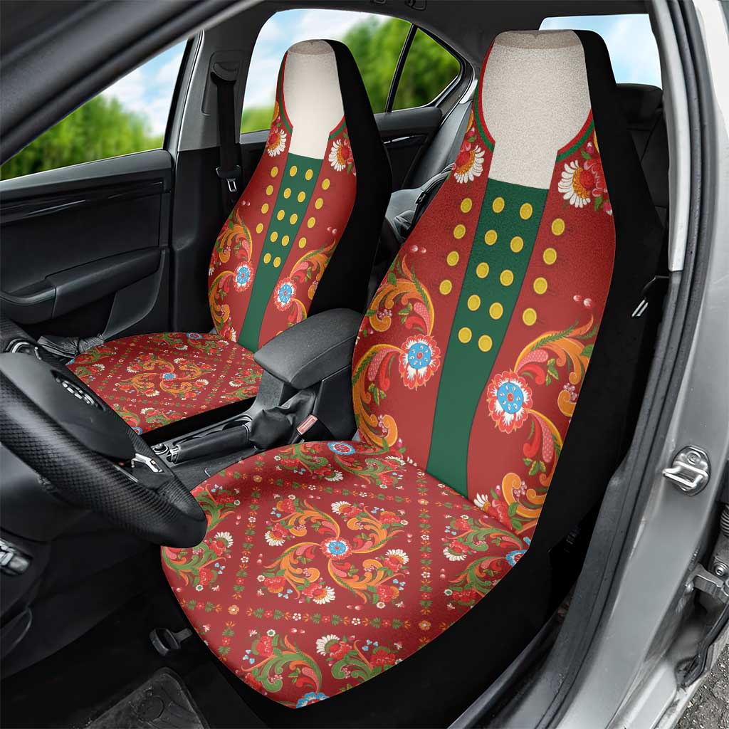 Norwegian Male Bunad Car Seat Cover with Rosemaling Folk Art Red Color - Wonder Print Shop