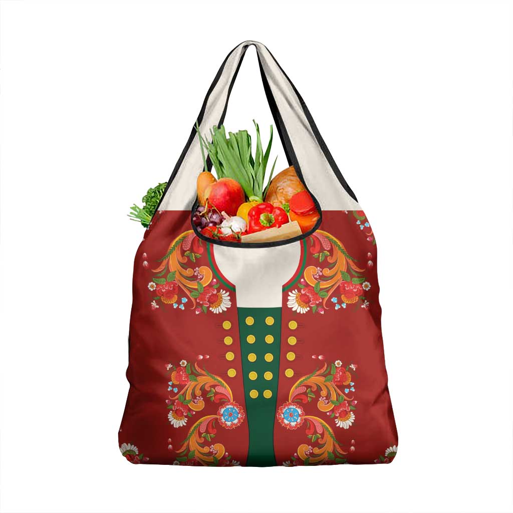 Norwegian Male Bunad Grocery Bag with Rosemaling Folk Art Red Color - Wonder Print Shop