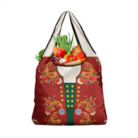 Norwegian Male Bunad Grocery Bag with Rosemaling Folk Art Red Color - Wonder Print Shop