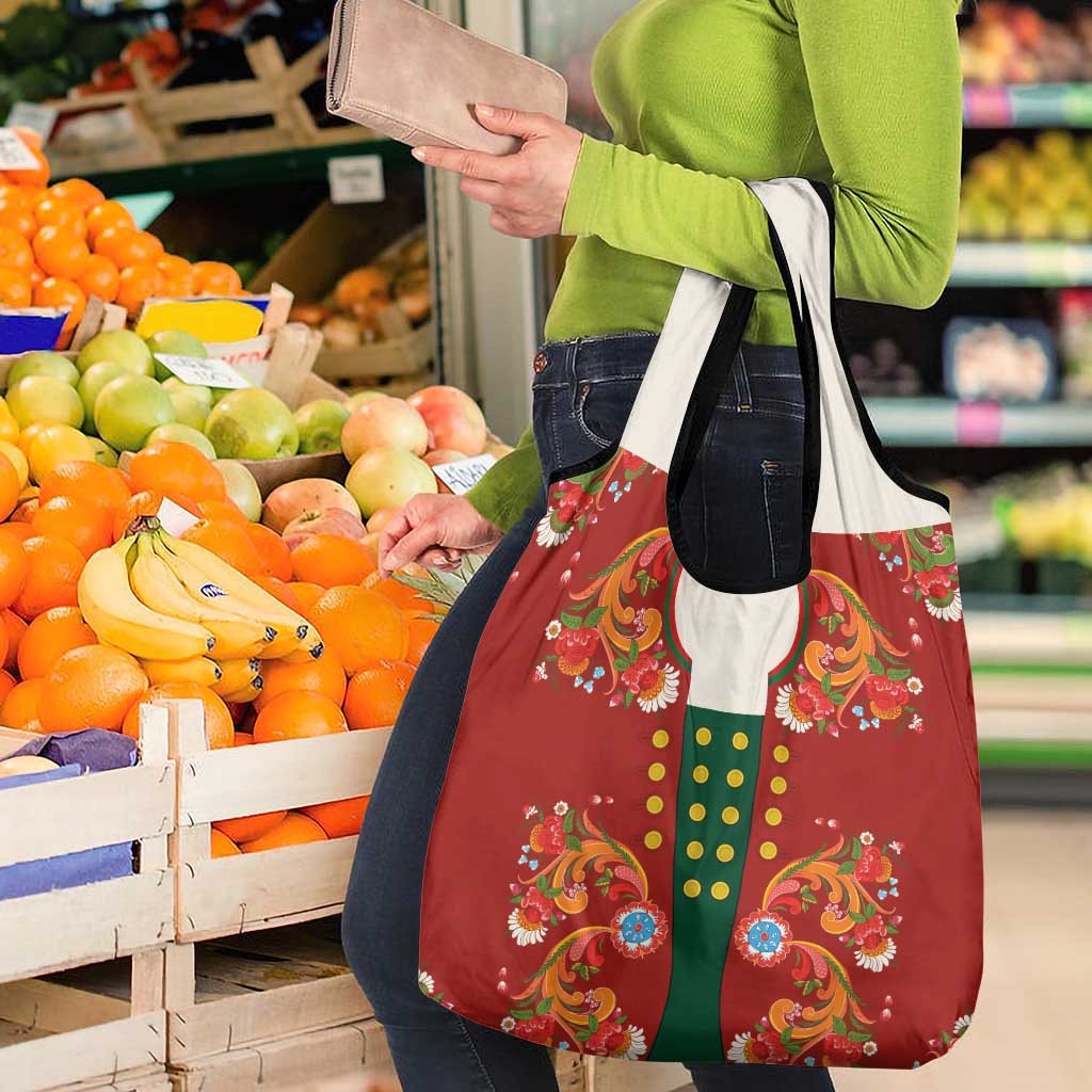 Norwegian Male Bunad Grocery Bag with Rosemaling Folk Art Red Color - Wonder Print Shop