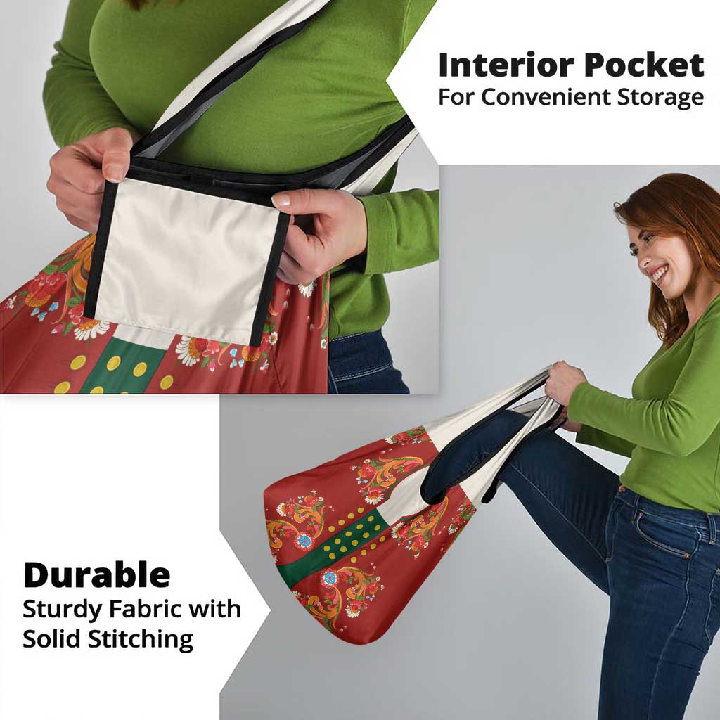 Norwegian Male Bunad Grocery Bag with Rosemaling Folk Art Red Color - Wonder Print Shop