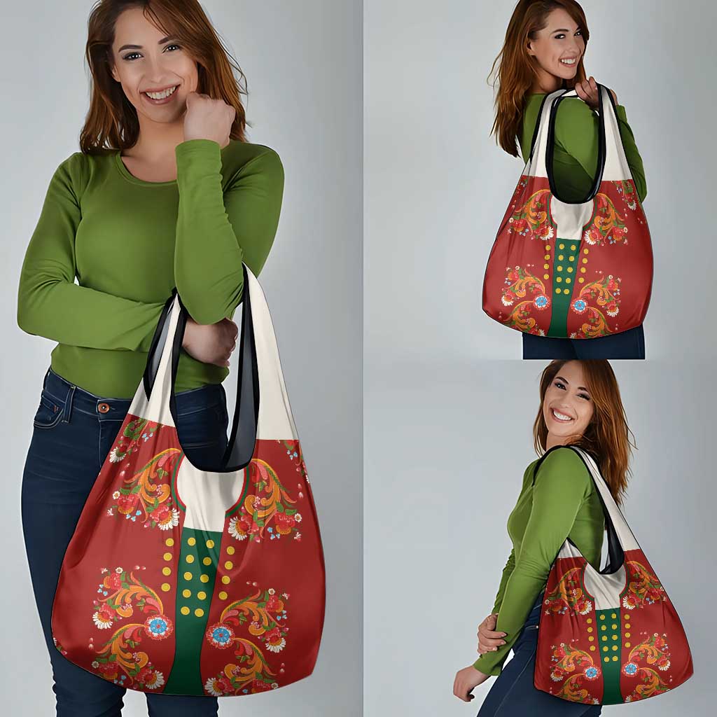 Norwegian Male Bunad Grocery Bag with Rosemaling Folk Art Red Color - Wonder Print Shop