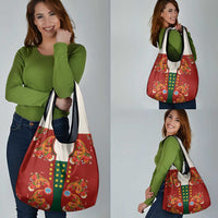 Norwegian Male Bunad Grocery Bag with Rosemaling Folk Art Red Color - Wonder Print Shop