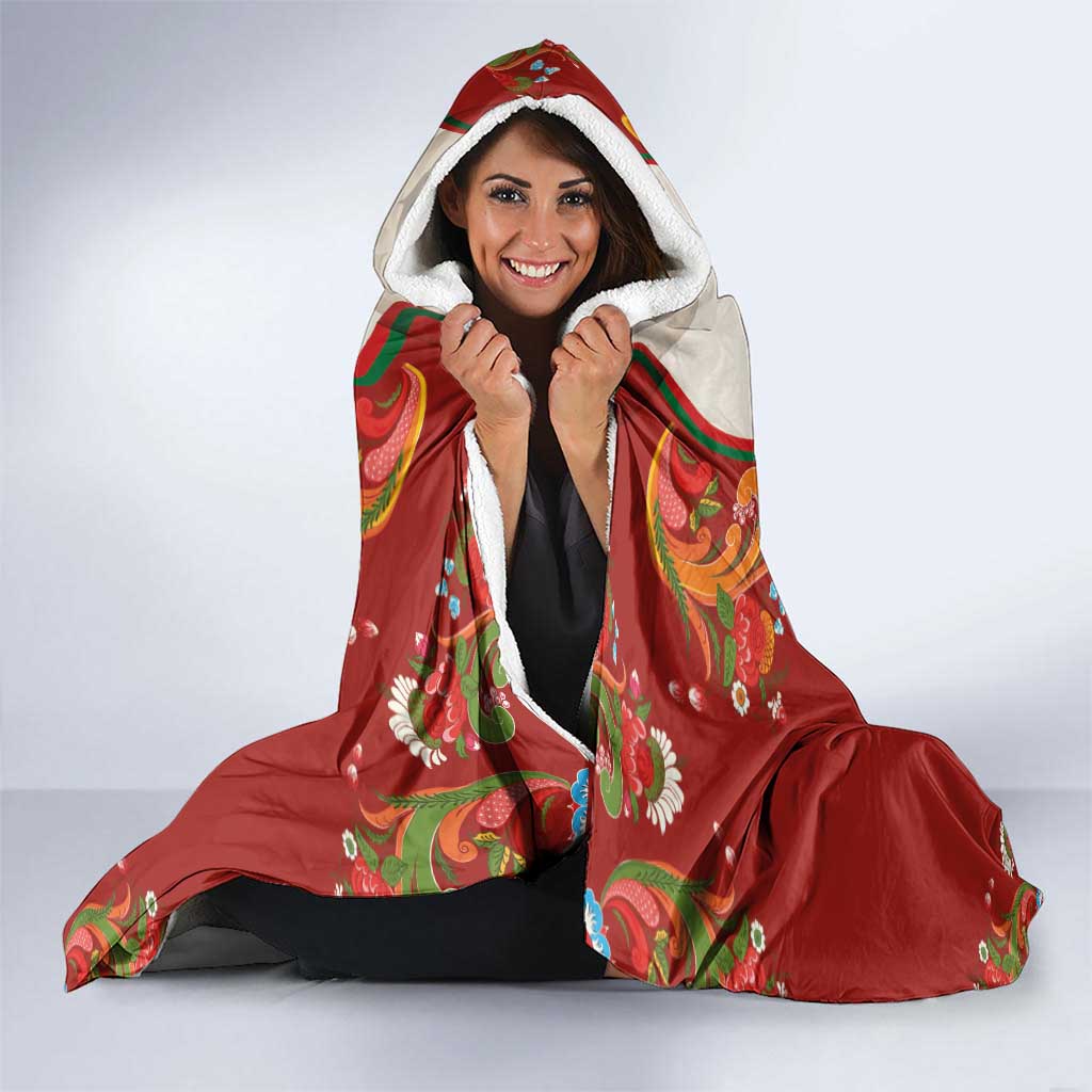 Norwegian Male Bunad Hooded Blanket with Rosemaling Folk Art Red Color - Wonder Print Shop