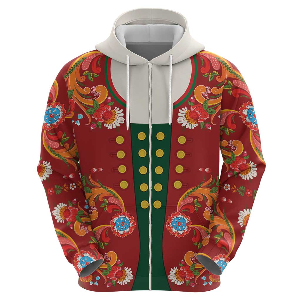 Norwegian Male Bunad Hoodie with Rosemaling Folk Art Red Color - Wonder Print Shop