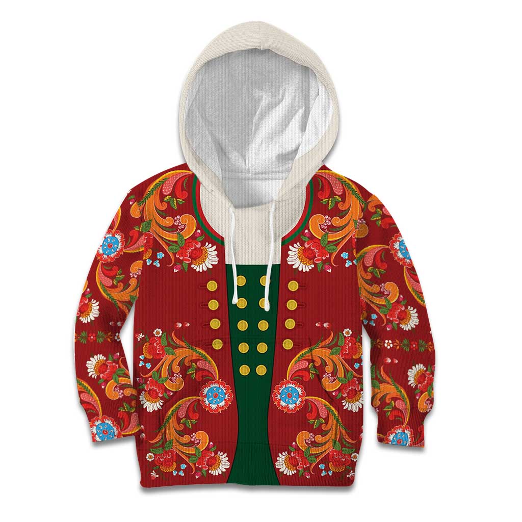 Norwegian Male Bunad Kid Hoodie with Rosemaling Folk Art Red Color - Wonder Print Shop