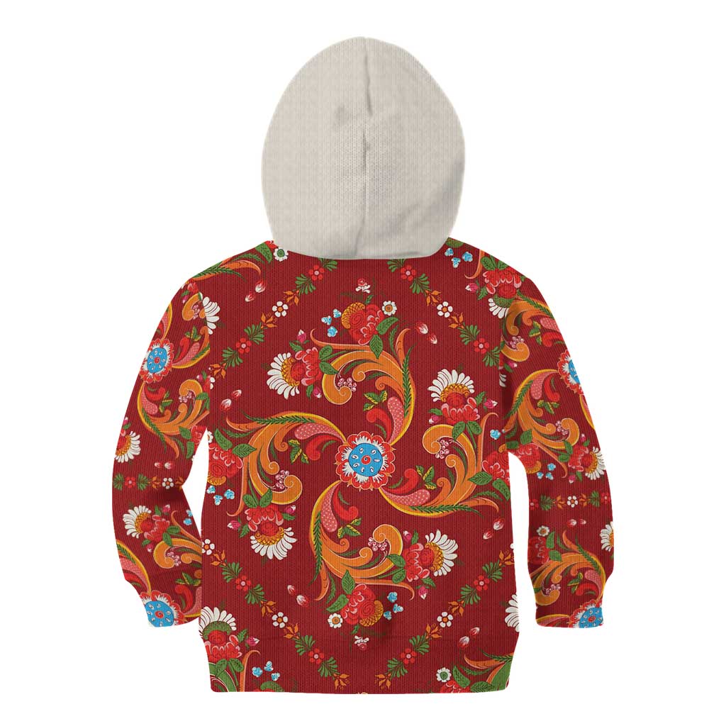 Norwegian Male Bunad Kid Hoodie with Rosemaling Folk Art Red Color - Wonder Print Shop