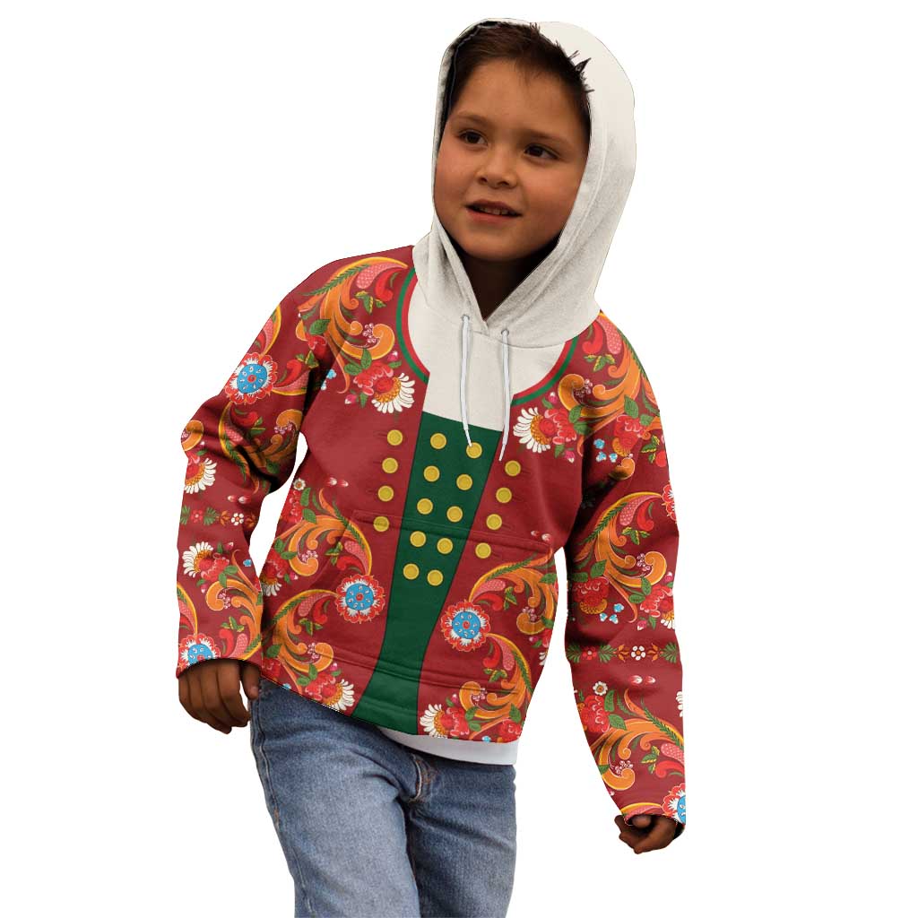 Norwegian Male Bunad Kid Hoodie with Rosemaling Folk Art Red Color - Wonder Print Shop