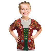 Norwegian Male Bunad Kid T Shirt with Rosemaling Folk Art Red Color - Wonder Print Shop