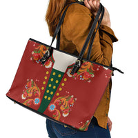 Norwegian Male Bunad Leather Tote Bag with Rosemaling Folk Art Red Color - Wonder Print Shop
