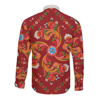 Norwegian Male Bunad Long Sleeve Button Shirt with Rosemaling Folk Art Red Color - Wonder Print Shop