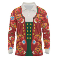 Norwegian Male Bunad Long Sleeve Polo Shirt with Rosemaling Folk Art Red Color - Wonder Print Shop