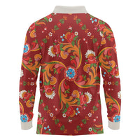 Norwegian Male Bunad Long Sleeve Polo Shirt with Rosemaling Folk Art Red Color - Wonder Print Shop