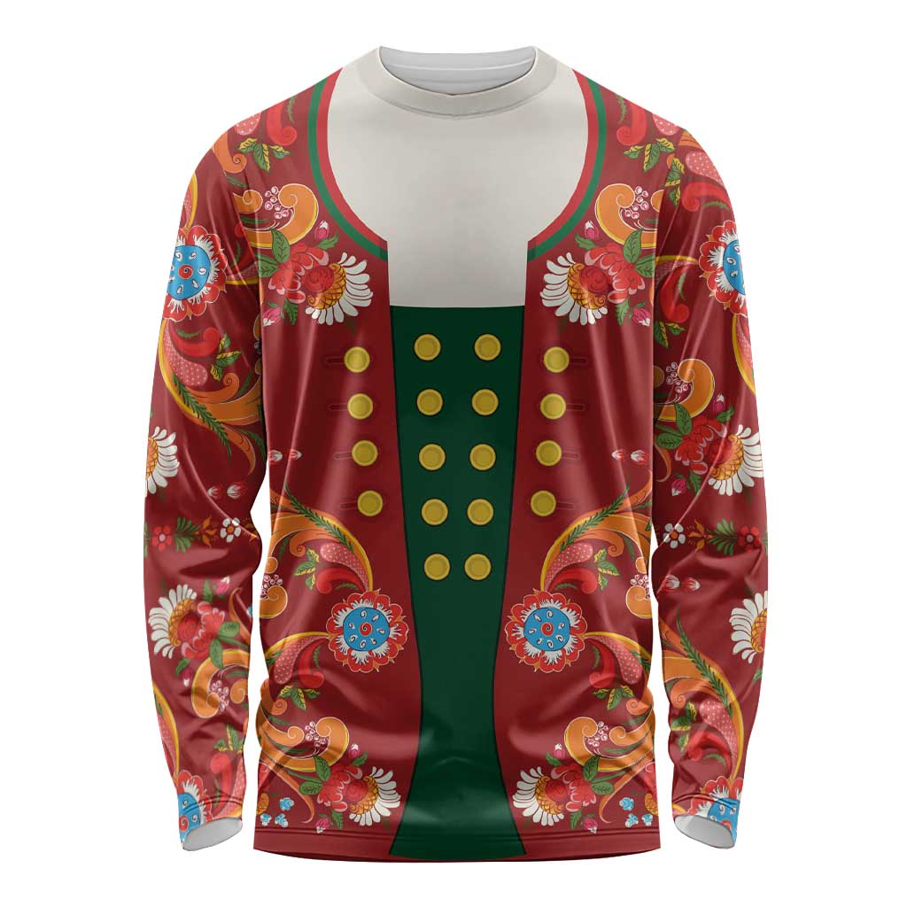 Norwegian Male Bunad Long Sleeve Shirt with Rosemaling Folk Art Red Color - Wonder Print Shop