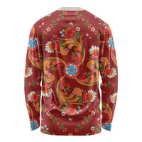 Norwegian Male Bunad Long Sleeve Shirt with Rosemaling Folk Art Red Color - Wonder Print Shop