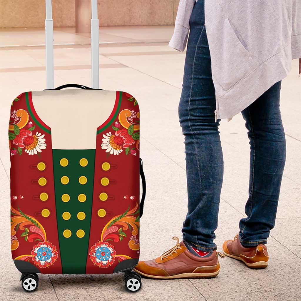 Norwegian Male Bunad Luggage Cover with Rosemaling Folk Art Red Color - Wonder Print Shop