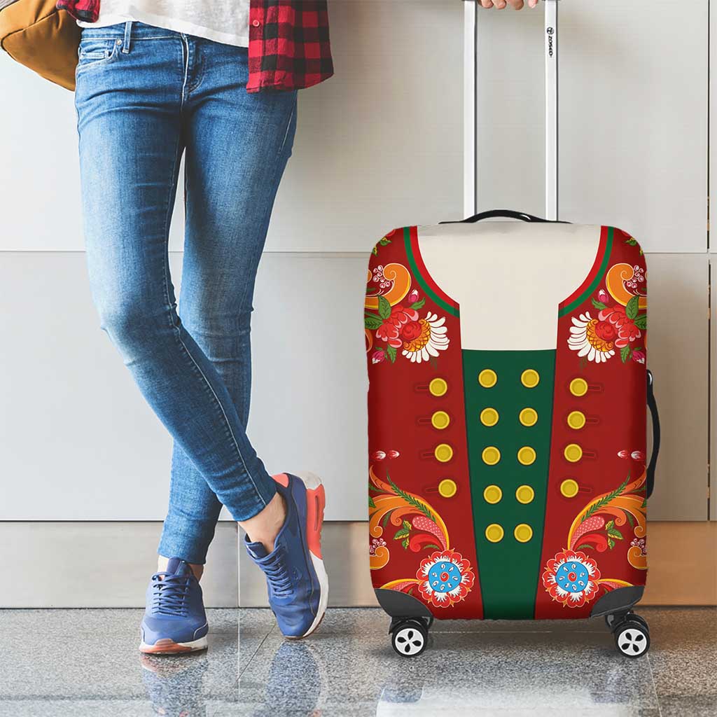 Norwegian Male Bunad Luggage Cover with Rosemaling Folk Art Red Color - Wonder Print Shop