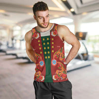 Norwegian Male Bunad Men Tank Top with Rosemaling Folk Art Red Color - Wonder Print Shop