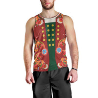 Norwegian Male Bunad Men Tank Top with Rosemaling Folk Art Red Color - Wonder Print Shop