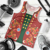 Norwegian Male Bunad Men Tank Top with Rosemaling Folk Art Red Color - Wonder Print Shop