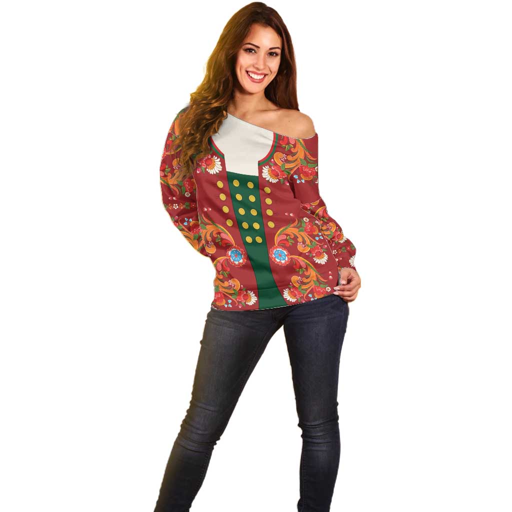 Norwegian Male Bunad Off Shoulder Sweater with Rosemaling Folk Art Red Color - Wonder Print Shop