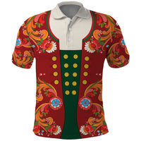 Norwegian Male Bunad Polo Shirt with Rosemaling Folk Art Red Color - Wonder Print Shop