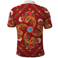 Norwegian Male Bunad Polo Shirt with Rosemaling Folk Art Red Color - Wonder Print Shop