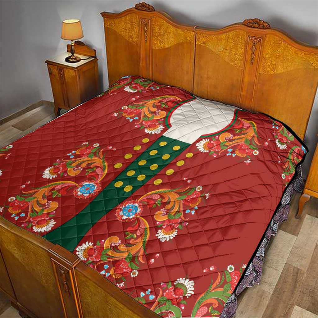 Norwegian Male Bunad Quilt with Rosemaling Folk Art Red Color - Wonder Print Shop