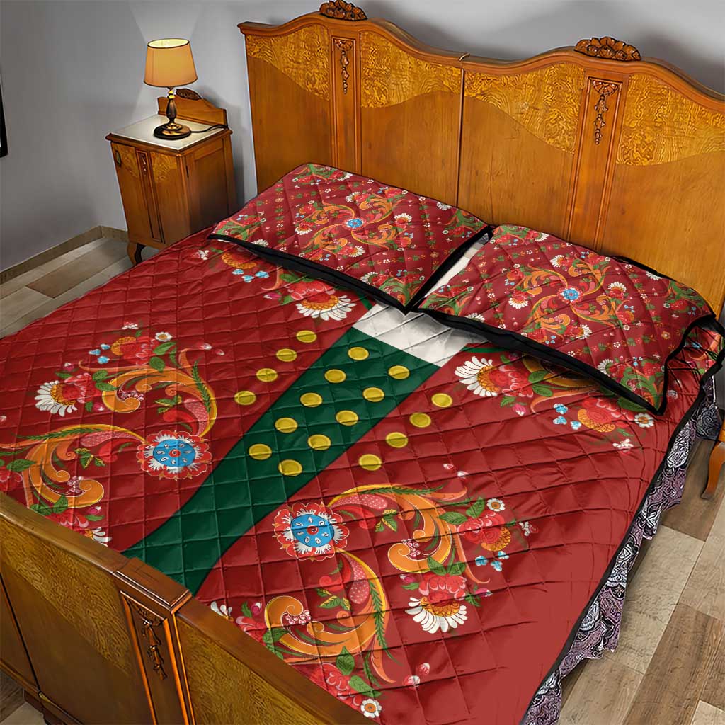 Norwegian Male Bunad Quilt Bed Set with Rosemaling Folk Art Red Color - Wonder Print Shop