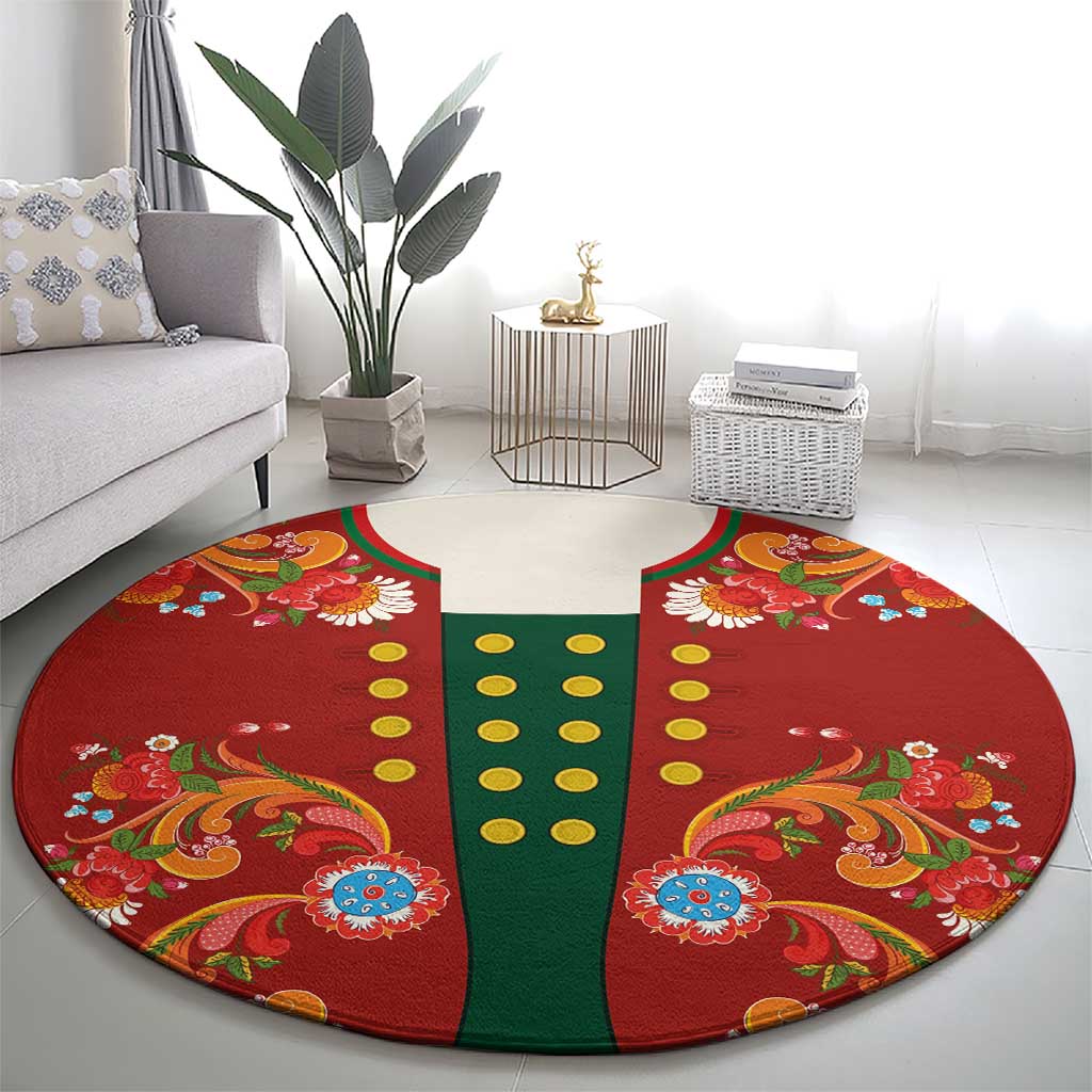 Norwegian Male Bunad Round Carpet with Rosemaling Folk Art Red Color - Wonder Print Shop