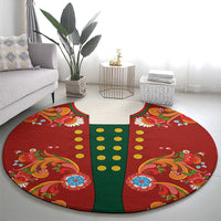 Norwegian Male Bunad Round Carpet with Rosemaling Folk Art Red Color - Wonder Print Shop
