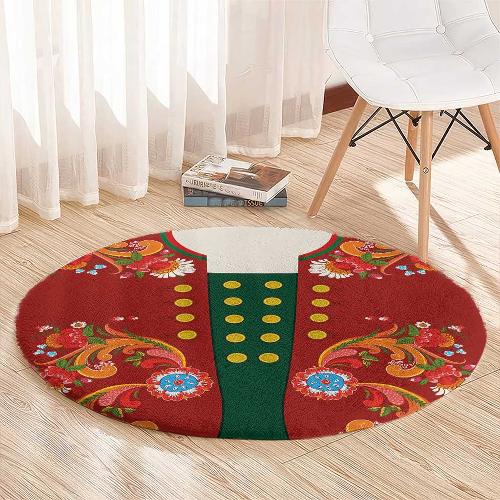 Norwegian Male Bunad Round Carpet with Rosemaling Folk Art Red Color - Wonder Print Shop