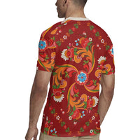 Norwegian Male Bunad Rugby Jersey with Rosemaling Folk Art Red Color - Wonder Print Shop