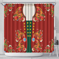 Norwegian Male Bunad Shower Curtain with Rosemaling Folk Art Red Color - Wonder Print Shop