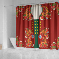 Norwegian Male Bunad Shower Curtain with Rosemaling Folk Art Red Color - Wonder Print Shop