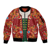 Norwegian Male Bunad Sleeve Zip Bomber Jacket with Rosemaling Folk Art Red Color - Wonder Print Shop