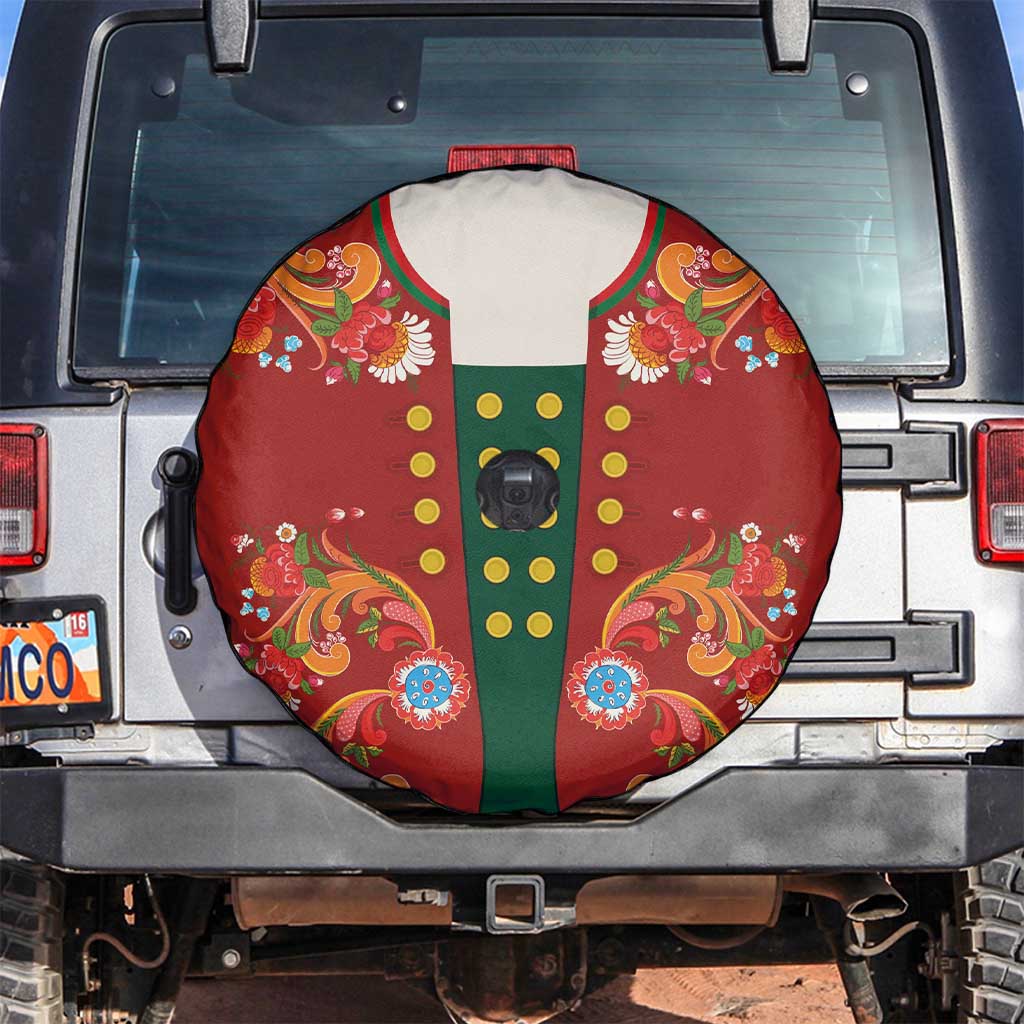 Norwegian Male Bunad Spare Tire Cover with Rosemaling Folk Art Red Color - Wonder Print Shop